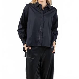 NEW REPEAT CASHMERE classic collared blouse in black